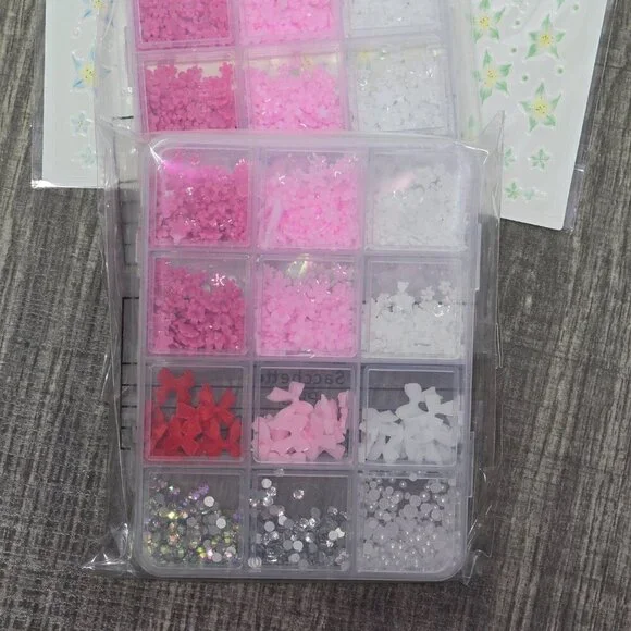 6 Pack Nail Art Flower Sticker & 2 Pack Resin Flowers Bows Pearls 3D Nail Charms - Picture 2 of 4
